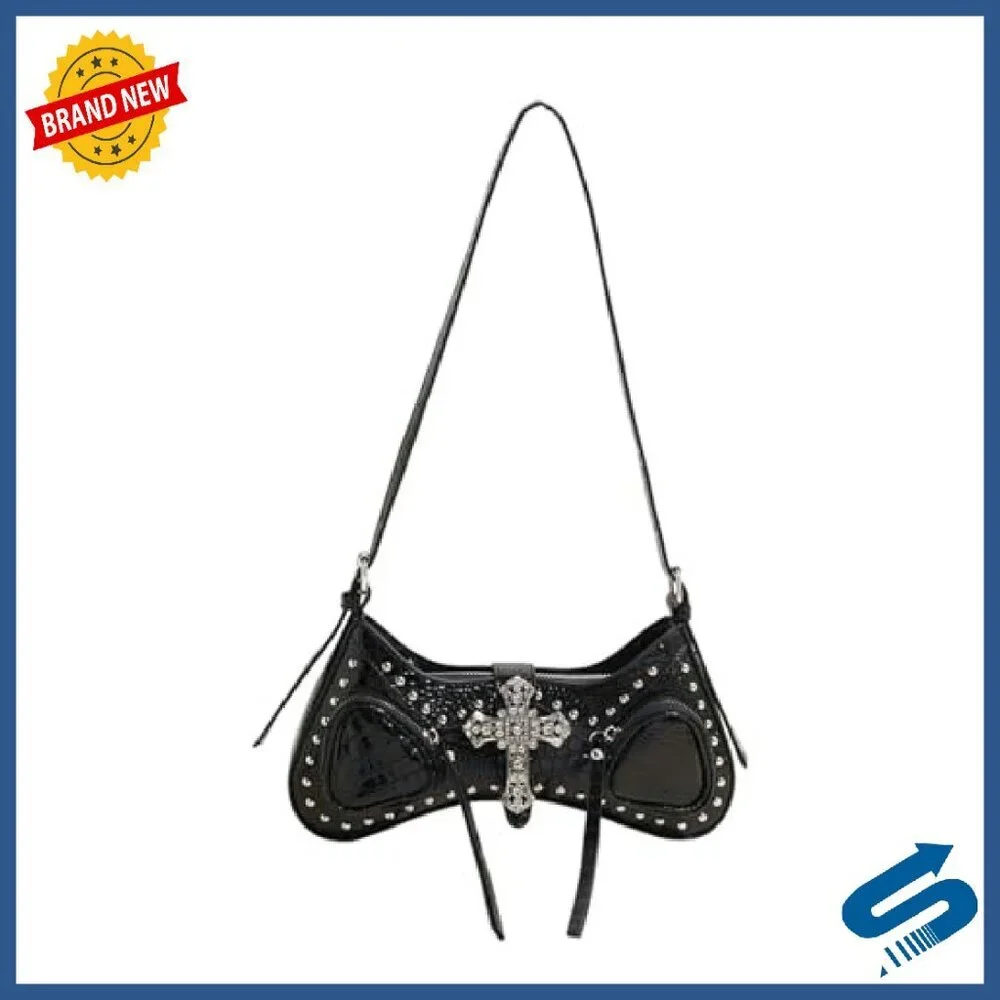Y2K Studded Crossbody Shoulder Bag PU Leather Punk Style - Picture 2 of 7